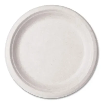 Vegware™ Molded Fiber Tableware, Compostable Plate, Sugarcane, 9" Diameter, White, 500/Carton