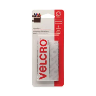 VELCRO® Brand Sticky-Back Fasteners, Four 0.75" x 3.5" Strips, White