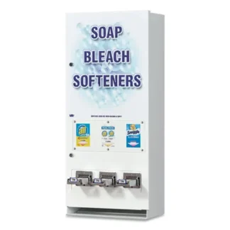 Vend-Rite Coin-Operated Soap Vender, 3-Column, White/Blue