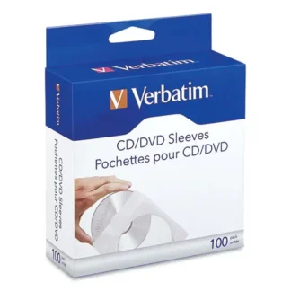 Verbatim® CD/DVD Sleeves, 1 Disc Capacity, Clear/White, 100/Box