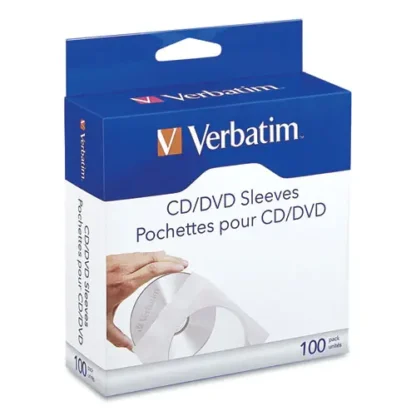 Verbatim® CD/DVD Sleeves, 1 Disc Capacity, Clear/White, 100/Box