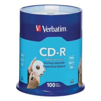 Verbatim® CD-R Recordable Disc, 700MB, 80 Minutes, 52x Speed, White, 100/Pack