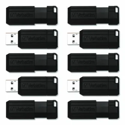 Verbatim® Pinstripe USB 2.0 Flash Drive, 64 GB, Black, 10/Pack