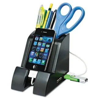 Victor® Smart Charge Pencil Cup with USB Charging Hub, Black
