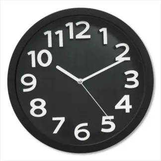 Victory Light Tempus Wall Clock with Raised Numerals and Silent Sweep Dial, 13" Overall Diameter, Black Case, Black Face