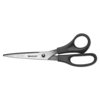 Westcott® All Purpose Stainless Steel Scissors, 8" Long, 3.5" Cut Length, Offset Black Handle, 3/Pack