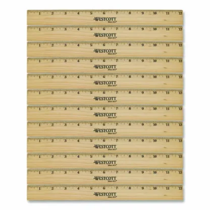 Westcott® Beveled Wood Ruler, Standard, 12" Long, Natural Hardwood, 12/Pack