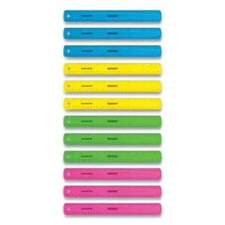 Westcott® Non-Shatter Flexible Ruler, Standard/Metric, 12" (30 cm), Plastic, Assorted Translucent Colors, Box of 12