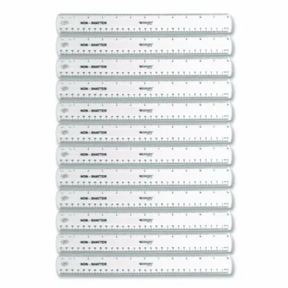 Westcott® Non-Shatter Flexible Ruler, Standard/Metric, 12" (30 cm) Long, Plastic, Clear, 12/Box