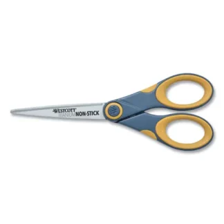 Westcott® Non-Stick Titanium Bonded Scissors, 7" Long, 3" Cut Length, Straight Gray/Yellow Handle