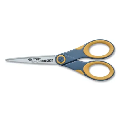 Westcott® Non-Stick Titanium Bonded Scissors, 7" Long, 3" Cut Length, Straight Gray/Yellow Handle