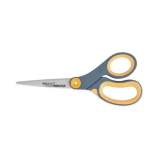 Westcott® Non-Stick Titanium Bonded Scissors, 8" Long, Straight Handle, Gray/Yellow