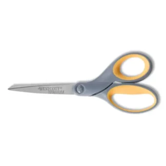 Westcott® Titanium Bonded Scissors, 7" Long, 3" Cut Length, Straight Gray/Yellow Handle