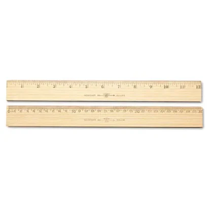Westcott® Wood Ruler, Metric and 1/16" Scale with Single Metal Edge, 12"/30 cm