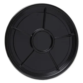 WNA Caterline Casuals Thermoformed Platters, 6 Compartments, 16" Diameter, Black, Plastic, 25/Carton