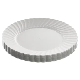 WNA Classicware Plastic Dinnerware Plates, 9" dia, White, 12/Pack