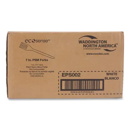 WNA EcoSense Renewable Plant Starch Cutlery, Fork, Plastic, Cream, 50/Pack, 20 Packs/Carton