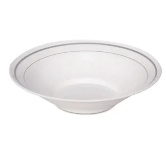 WNA Masterpiece Plastic Dinnerware, Bowl, 10 oz, White/Silver, 10/Pack, 15 Packs/Carton