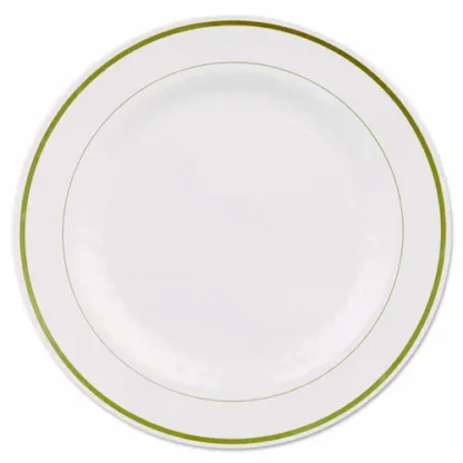 WNA Masterpiece Plastic Plates, 10.25" dia, Ivory/Gold, 10/Pack, 12 Packs/Carton