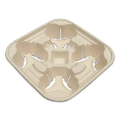 World Centric® Fiber Cup Carriers, 8 oz to 22 oz, Four Cups, Natural, 600/Carton