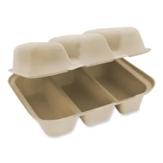 World Centric® Fiber Hinged Containers, Natural, Paper, 300/Carton