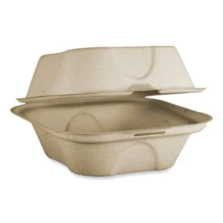 World Centric® Fiber Hinged Containers, Burger Box, Natural, 500/Carton