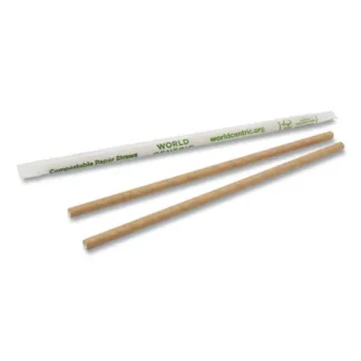 World Centric® Sustainable Kraft Paper Straws, Wrapped, 8", Natural, 6,000/Carton