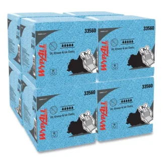 WypAll® Power Clean Oil, Grease and Ink Cloths, 1/4 Fold, 12.5 x 12, Blue, 66 Cloths/Box, 8 Boxes/Carton
