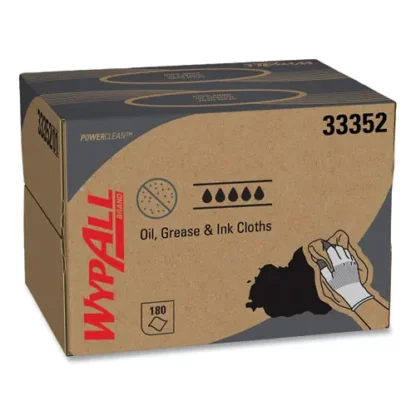 WypAll® Power Clean Oil, Grease and Ink Cloths, BRAG Box, Blue, 180 Wipes