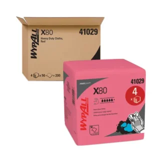 WypAll® Power Clean X80 Heavy Duty Cloths, Red, 12.5" x 12", 50/Box, 4 Boxes/Carton
