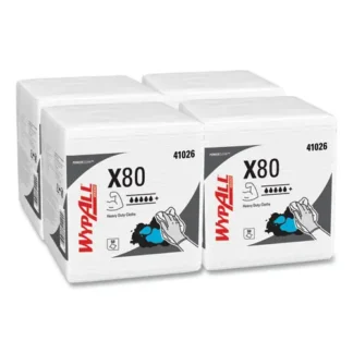 WypAll® Power Clean X80 Heavy Duty Cloths, 1/4 Fold, 12.5 x 12, White, 50/Box, 4 Boxes/Carton