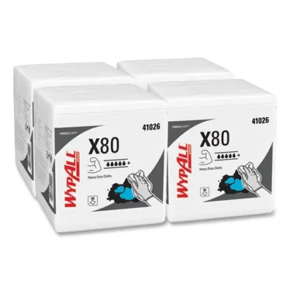 WypAll® Power Clean X80 Heavy Duty Cloths, 1/4 Fold, 12.5 x 12, White, 50/Box, 4 Boxes/Carton