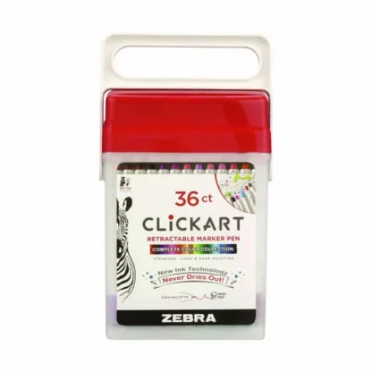 Zebra® ClickArt Porous Point Pen, Retractable, Fine 0.6 mm, Assorted Ink Colors, White Barrel, 36/Pack