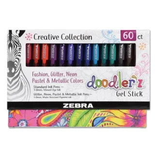 Zebra® Doodler'z Gel Pen, Stick, Bold 1 mm, Assorted Ink and Barrel Colors, 60/Pack