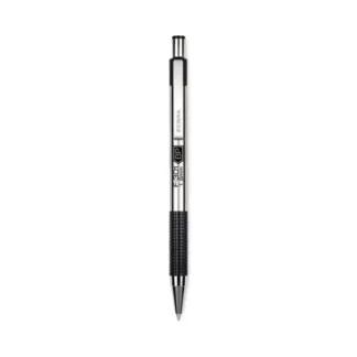 Zebra® F-301 Ballpoint Pen, Retractable, Bold 1.6 mm, Black Ink, Stainless Steel/Black Barrel, 12/Pack