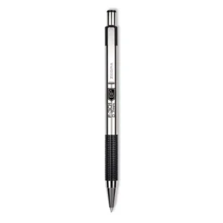 Zebra® F-301 Ballpoint Pen, Retractable, Black Ink, 1.6 mm Bold, Stainless Steel/Black Barrel, 2/Pack