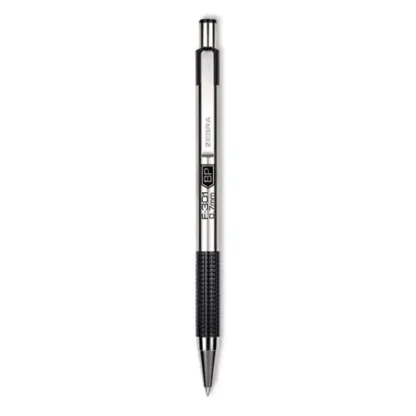 Zebra® F-301 Ballpoint Pen, Retractable, Black Ink, 1.6 mm Bold, Stainless Steel/Black Barrel, 2/Pack