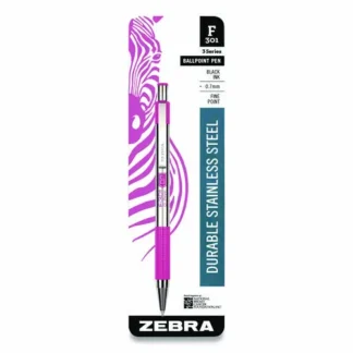 Zebra® F-301 Breast Cancer Awareness Ballpoint Pen, Retractable, Fine Point, 0.7 mm, Black Ink, Stainless Steel/Pink Barrel