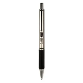 Zebra® F-402 Ballpoint Pen, Retractable, Fine 0.7 mm, Black Ink, Stainless Steel/Black Barrel