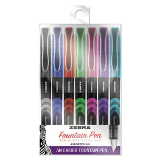 Zebra® Fountain Pen, Fine 0.6 mm, Assorted Ink and Barrel Colors, 7/Pack