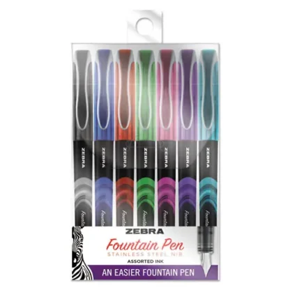 Zebra® Fountain Pen, Fine 0.6 mm, Assorted Ink and Barrel Colors, 7/Pack