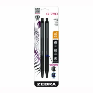 Zebra® G-750 Gel Pen, Retractable, Medium Point, 0.7 mm, Black & Blue Ink, Black Barrel, 2/Pack