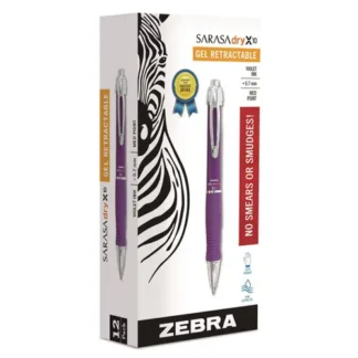 Zebra® Sarasa Dry X10 Gel Pen, Retractable, Medium, 0.7 mm, Violet Ink, Violet/Silver Barrel, 12/Pack