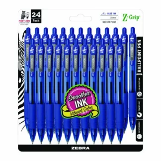 Zebra® Z-Grip Ballpoint Pen, Retractable, Medium 1 mm, Blue Ink, Translucent Blue/Blue Barrel, 24/Pack