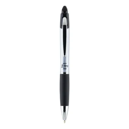 Zebra® Z-Grip MAX Ballpoint Pen, Retractable, Medium, 1 mm, Black Ink, Silver/Black Barrel, 12/Pack