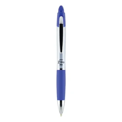 Zebra® Z-Grip MAX Ballpoint Pen, Retractable, Medium 1 mm, Blue Ink, Silver/Blue Barrel, 12/Pack