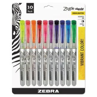 Zebra® Zazzle Liquid Ink Highlighter, Assorted Ink Colors, Chisel Tip, Assorted Barrel Colors, 10/Set