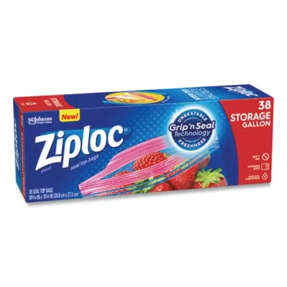 Ziploc® Double Zipper Storage Bags, Gallon, Clear, 38/Box