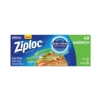 Ziploc® Resealable Sandwich Bags, Clear, 40 Bags/Box, 12 Boxes/Carton