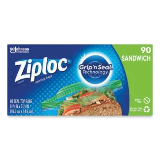 Ziploc® Resealable Sandwich Bags, 6.5" x 5.88", Clear, 90 Bags/Box, 12 Boxes/Carton
